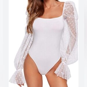 Nwt,Wdirara | Womens White Long sleeve,laced Bodysuit